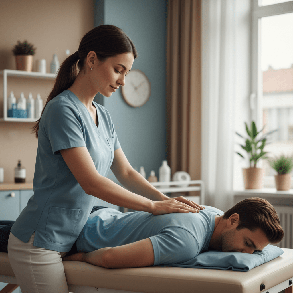 Physiotherapist performing manual therapy treatment on patient