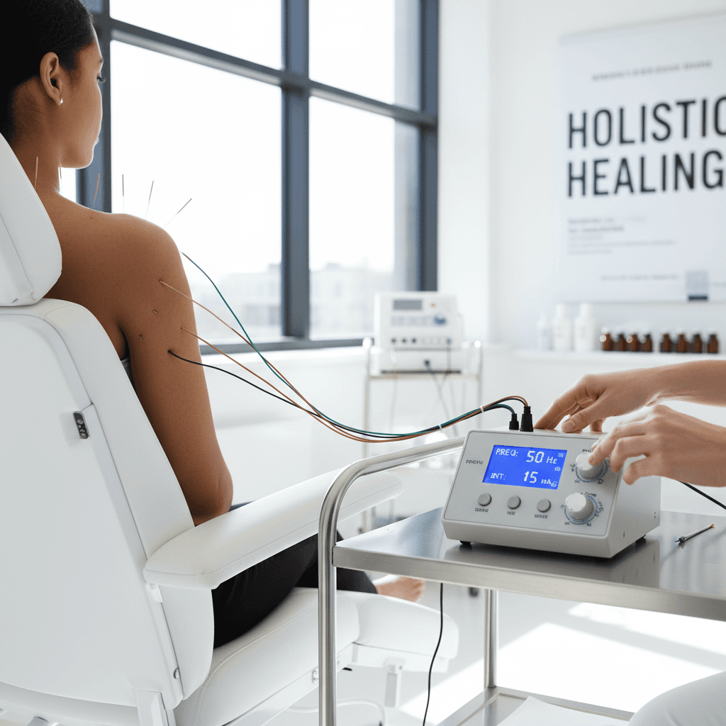 Electro-acupuncture equipment and shoulder treatment session