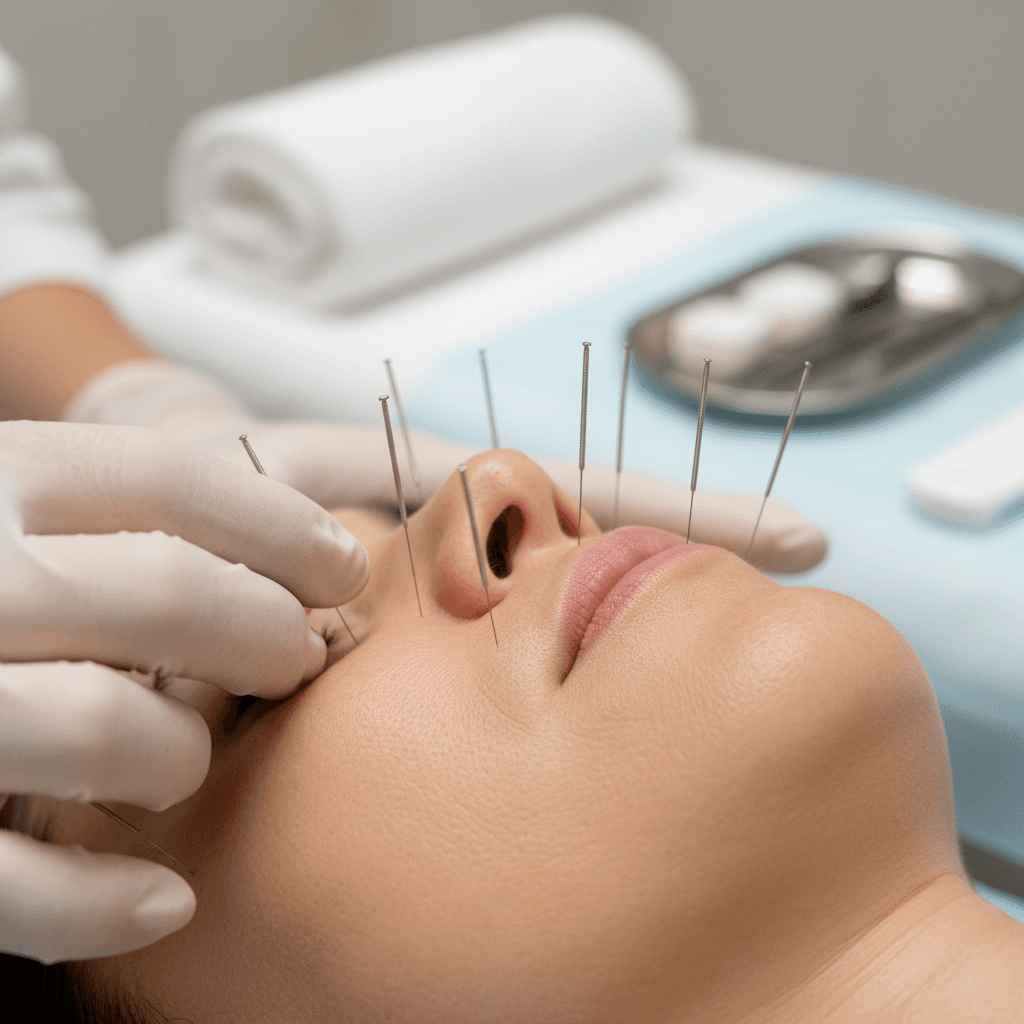 Acupuncture needle placement during treatment session
